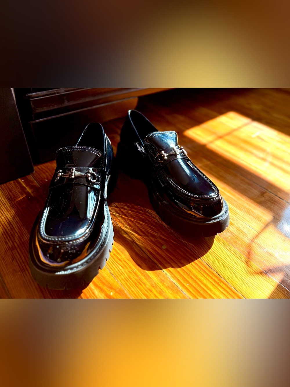 Men's Black Shiny Synthetic Leather Chunky Loafer Shoes Size 10.5 - Picture 1 of 5